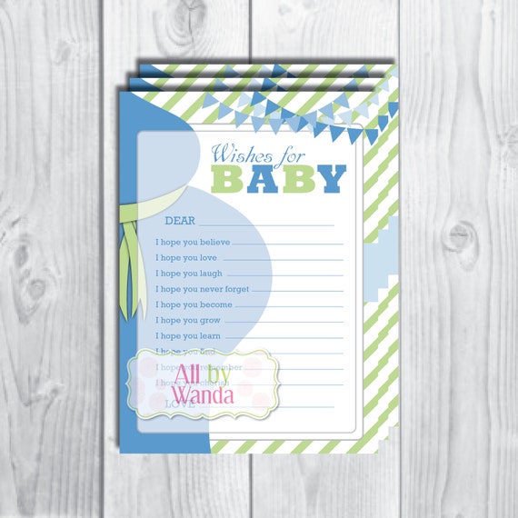 Blue Belly Bump Baby Shower Wish Card Belly Bump Well Wishes Card