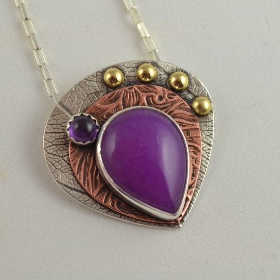 Purple Jade Pendant Mixed Metal Necklace by DeborahCloseDesigns