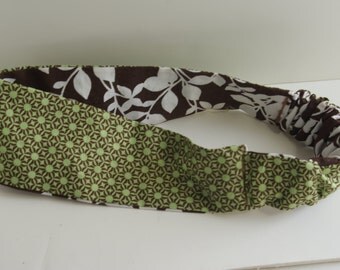 Brown and Green Reversible Fabric Headband