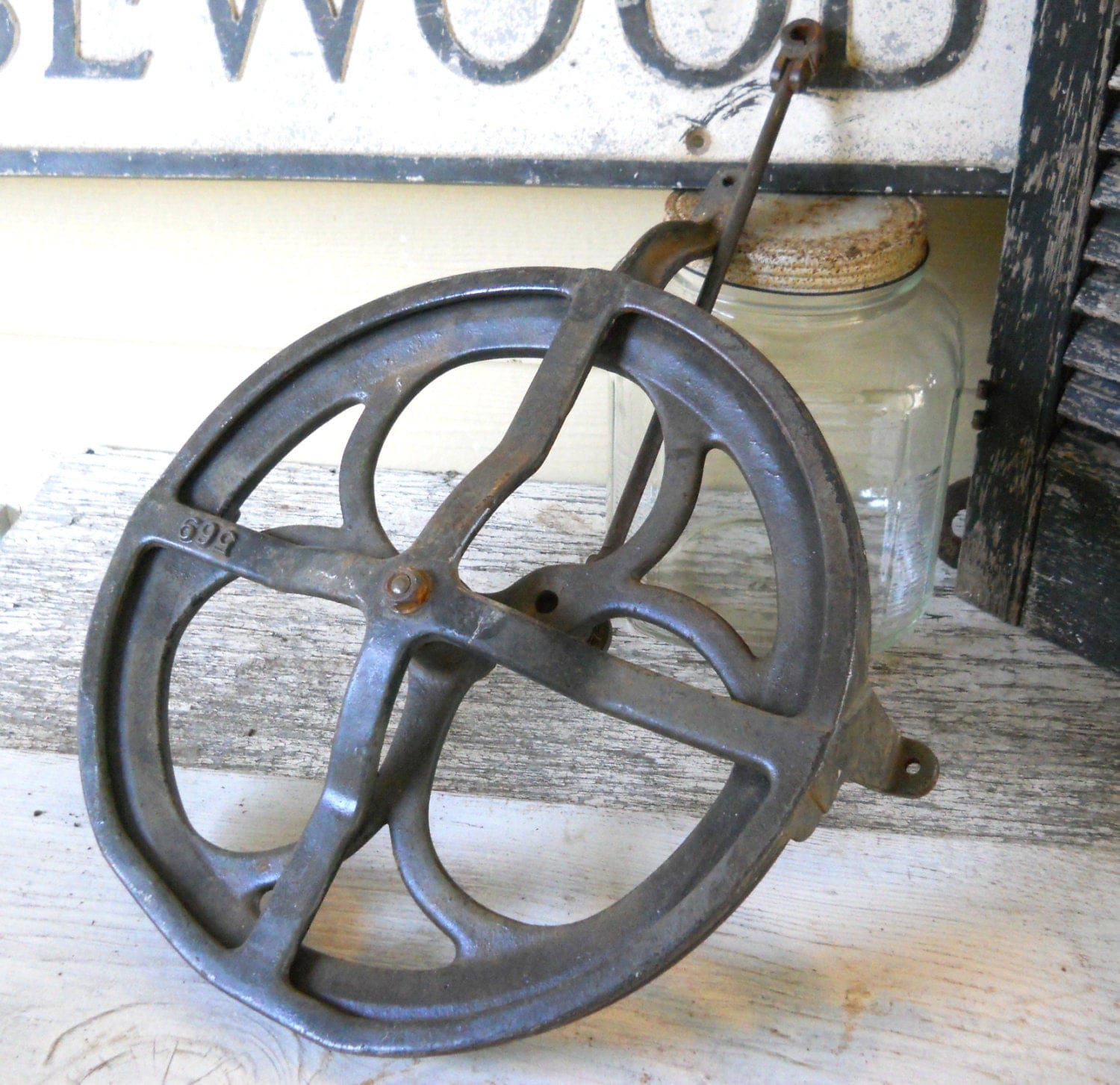 Antique Cast Iron Wheel Pulley 1800s Ornate Industrial