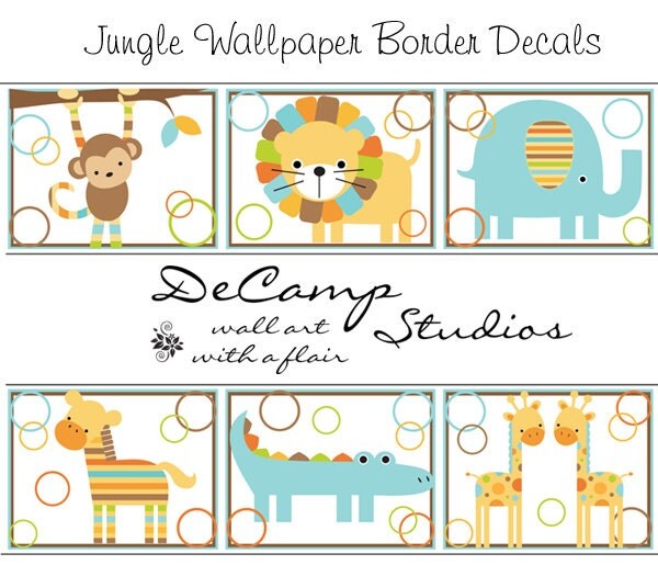 JUNGLE WALLPAPER BORDER decals baby boy nursery by decampstudios