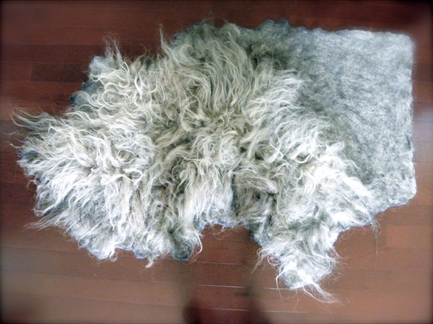 Wool Fleece Felted Rug/ Carpet in Organic Shape Raw Wool