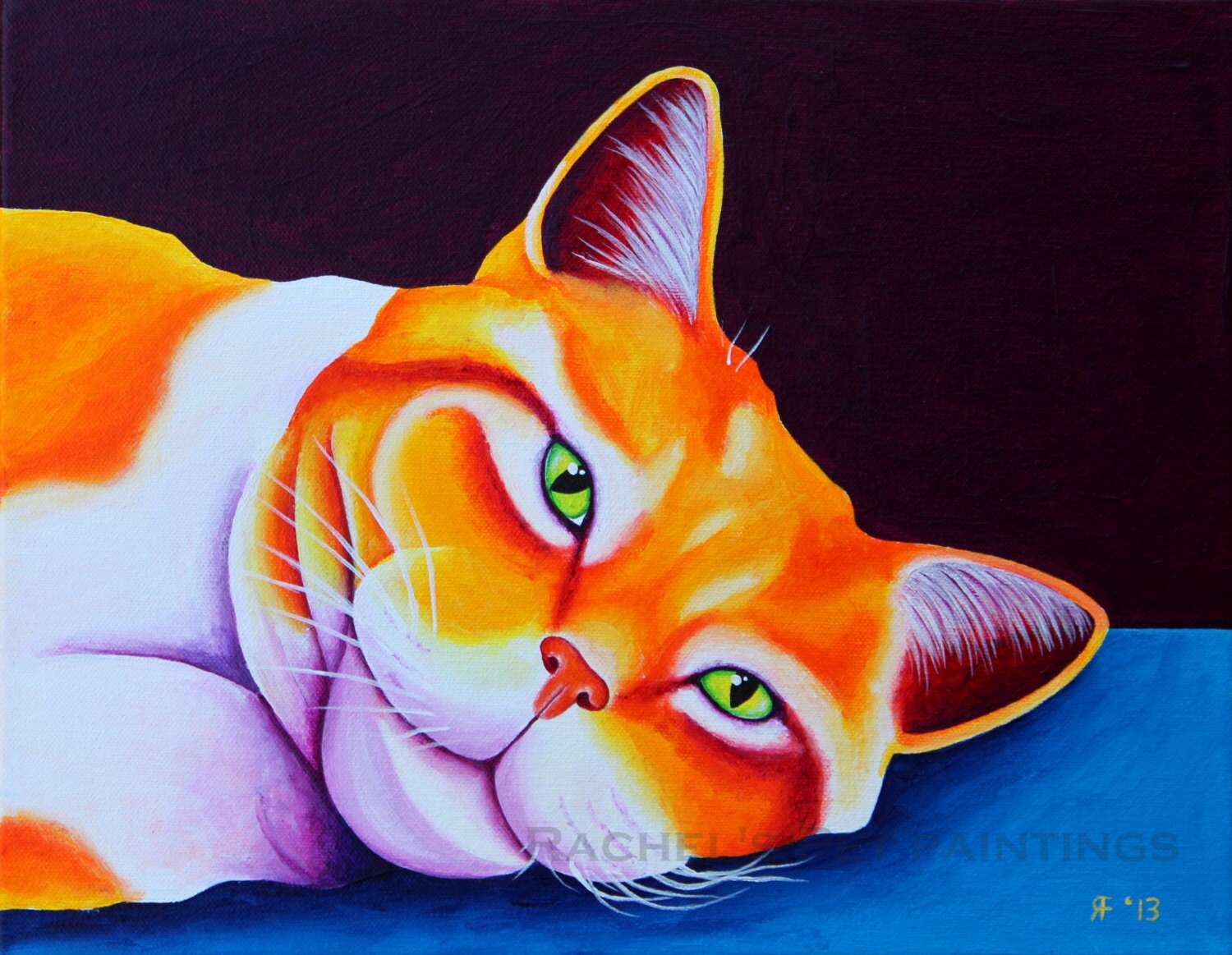 Orange Tabby Cat Art Print Acrylic Cat Painting by RFisherStudios