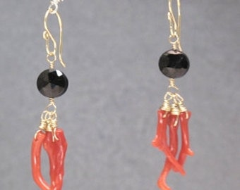 Black Spinel red branch coral earrings Modglam 183