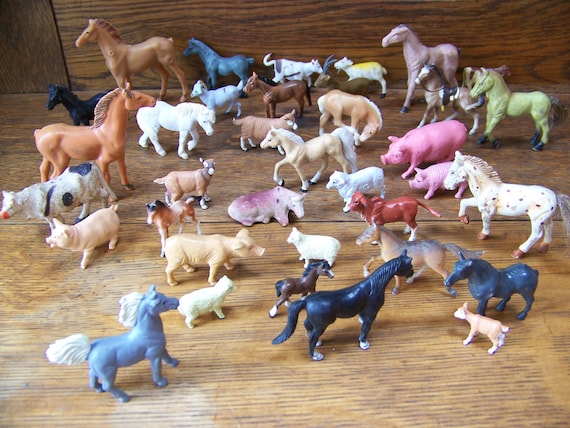 Vintage Toy Plastic Small Farm Animals set of 36 Horses