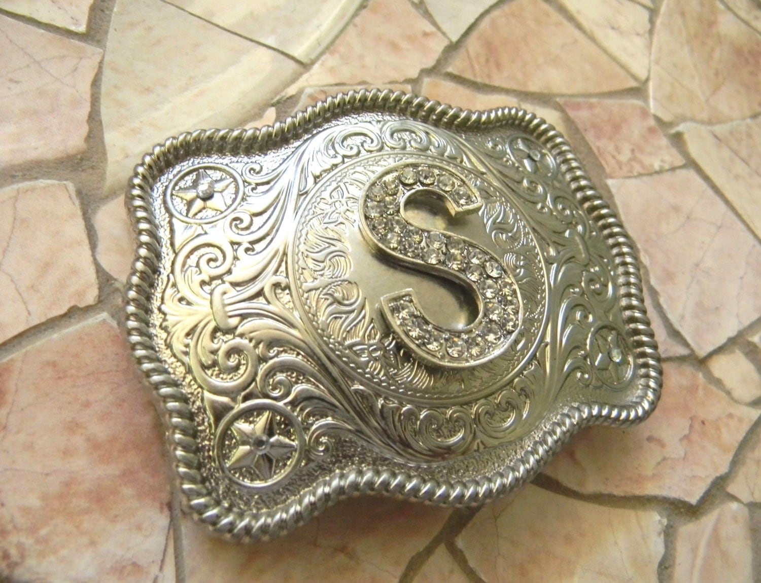 Monogram Letter S Personalized Silver Belt Buckle by StepOriginals