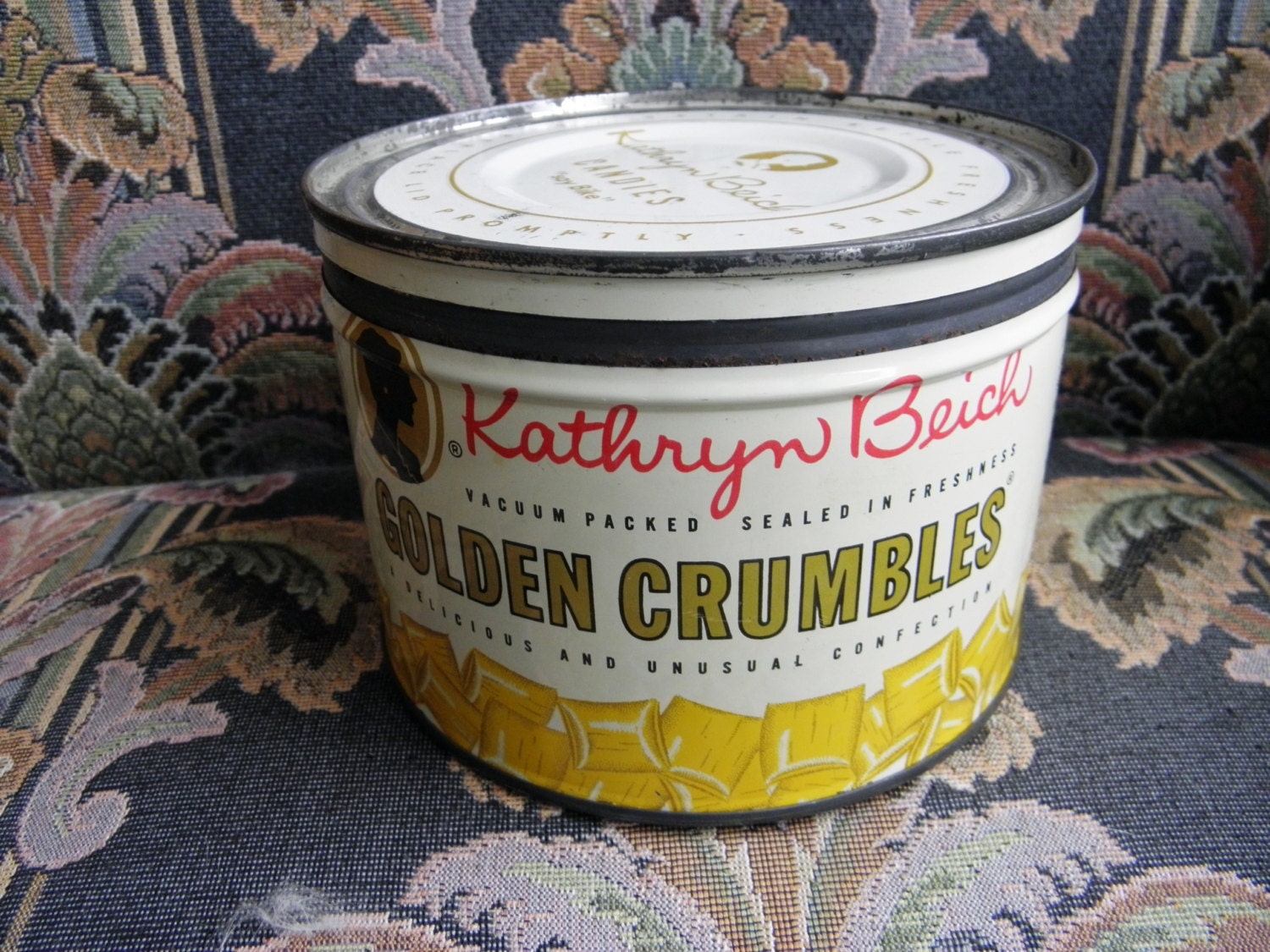 Vintage Kathryn Beich Golden Crumbles 1 lb Candy Tin