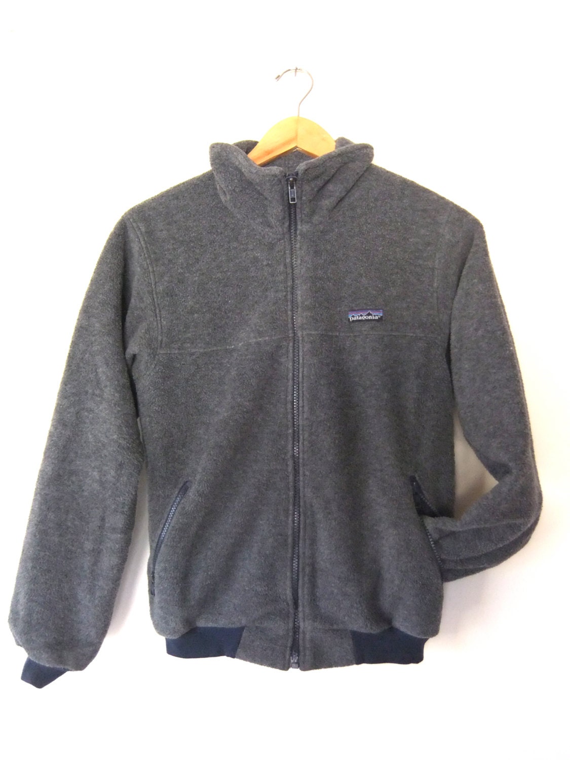 90s Patagonia Fleece Jacket Fuzzy Full Zip Charcoal Grey Hip