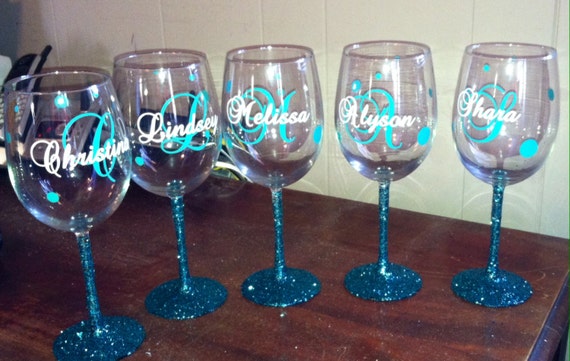 Custom Monogram Vinyl Wine Glass Decals Bridal Party