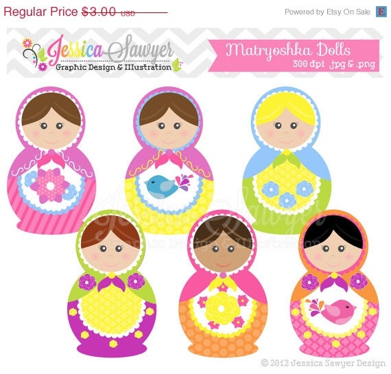 50% OFF - INSTANT DOWNLOAD, Matryoshka doll clip art - russian clipart - matrioska graphic - commercial use - digital scrapbooking Il_570xn