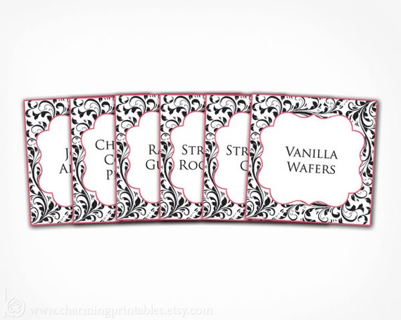 Damask Labels - Custom Colors, Font - PRINTABLE PDF File Damask Labels for Wedding, Birthday, Baby or Bridal Shower Il_570xn