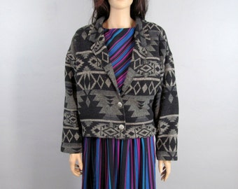 Vintage 80's Jacket 90's Jacket Southwest Jacket Minimalist Jacket Tribal Jacket Cropped Jacket Slouchy Jacket Western Jacket Large G1