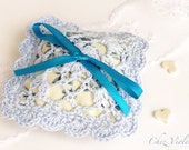 Wedding ring pillow blue French toile lace crochet ring bearer bride romantic rustic wedding French country