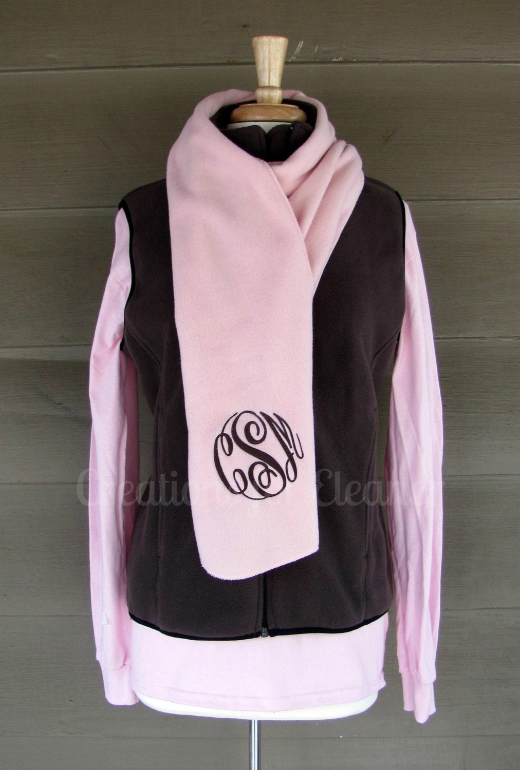 Monogram Scarf, Women&#39;s Monogrammed Fleece Scarf, Women&#39;s Custom Scarf, Personalized Women&#39;s ...