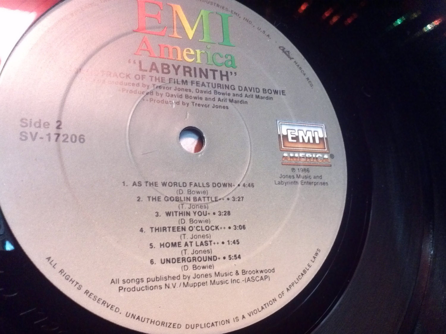 Rare Vintage Labyrinth Vinyl Record Album David Bowie