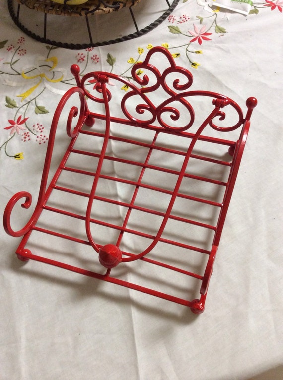 Ornate Napkin Holder / Metal / Bright Red