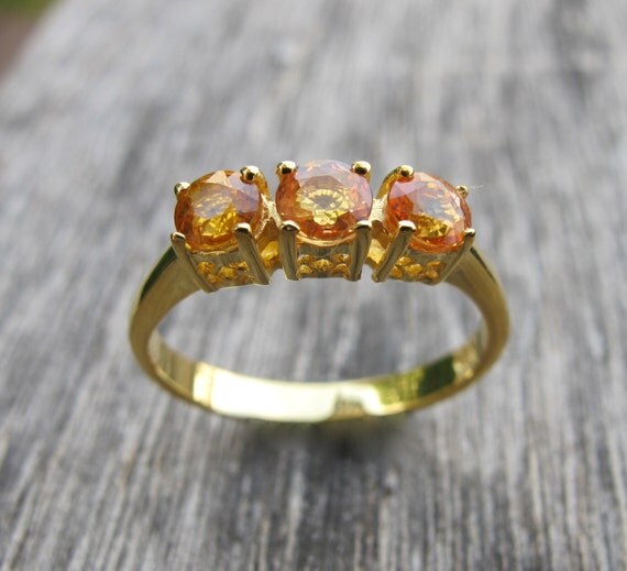 Yellow Sapphire Rings- Sapphire Silver Rings- Three Stone Rings ...