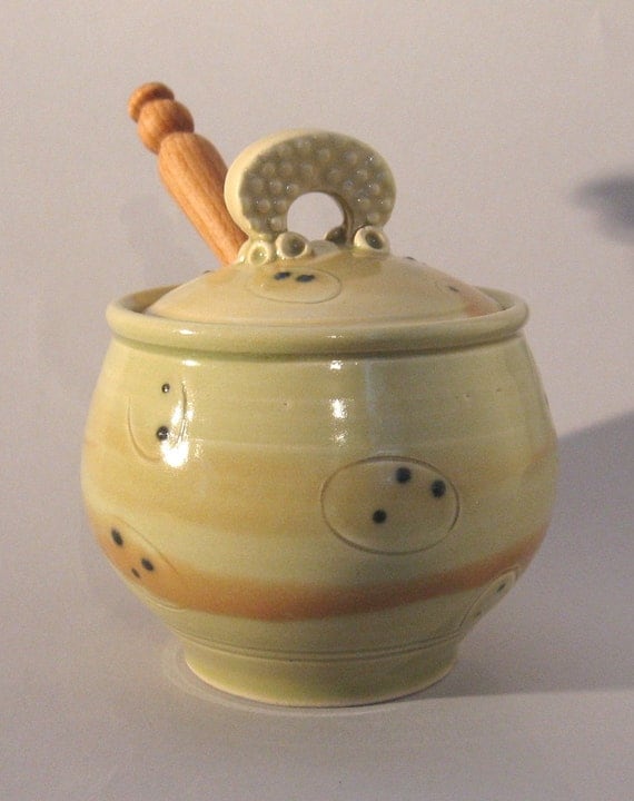 Jam Jar with spoon by susanweaverpottery on Etsy