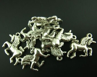 10 Pieces Antique Silver Unicorn Charms