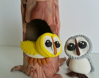 Owl Wedding Cake Topper, Custom Clay Cake Topper, Owl Wedding Keepsake, Polymer Clay Cake Topper, Owl Figurines, Woodland Creatures Decor