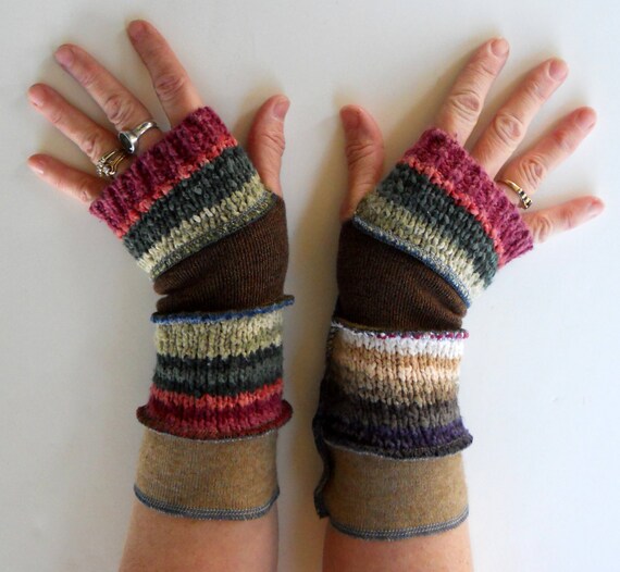 Recycled Sweater Fingerless Gloves Arm Warmers Ramie Delight