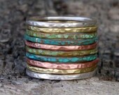 SALE 15% OFF - Skinny stacking rings of mixed metal, set of 10 in sterling silver, brass and copper rings. "NOVEMBEROFFER"