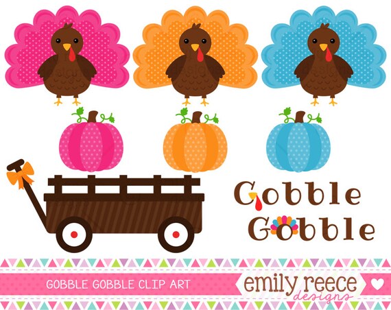 50% Off Sale - Thanksgiving Turkey Pumpkin Wagon Gobble Cute Clip Art - Commercial Use - Scrapbooking Invitations Cards - Instant Download Il_570xn