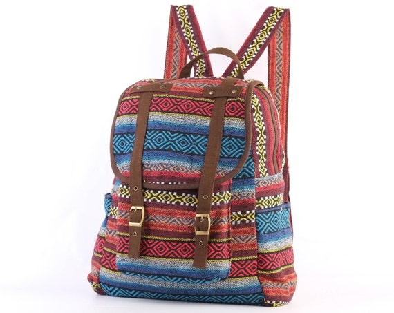 Aztec Backpack Travel Bag Woven Cotton Textile, Southwestern, Boho ...