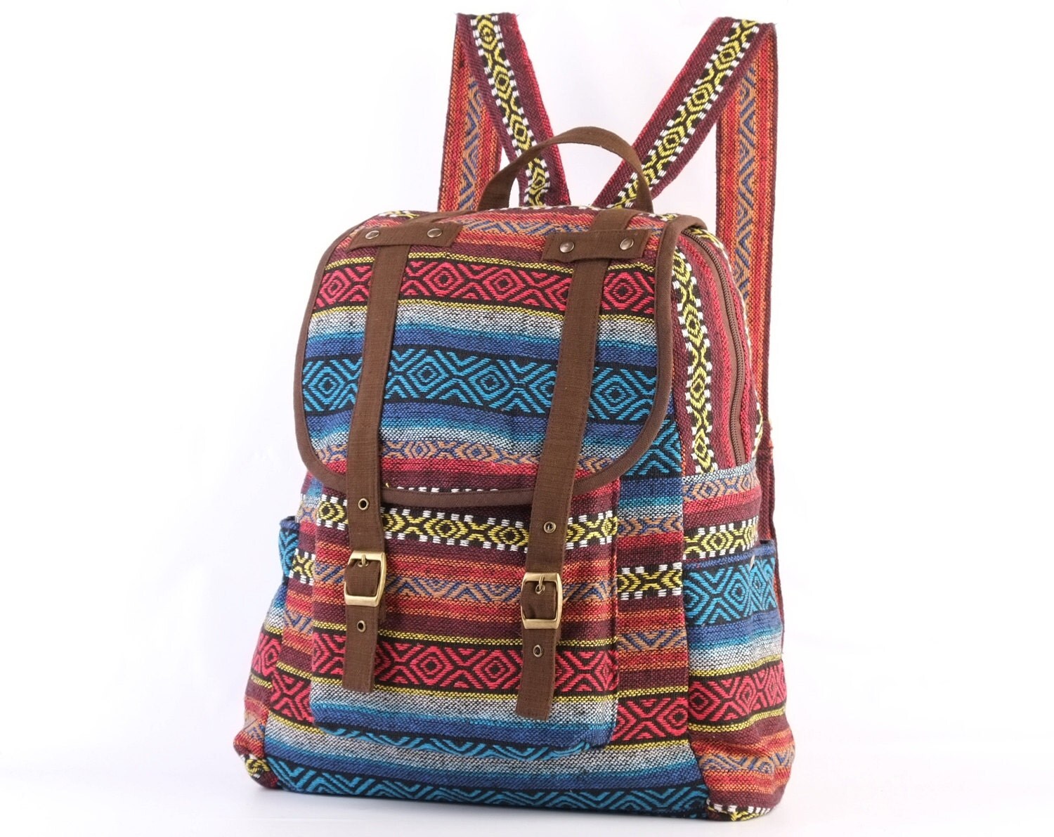 Aztec Backpack Travel Bag Woven Cotton Textile Southwestern