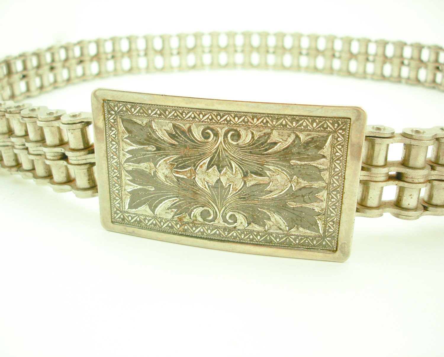 70s Vintage Bike Chain Belt Heavy Chrome by TheNakedManVintage