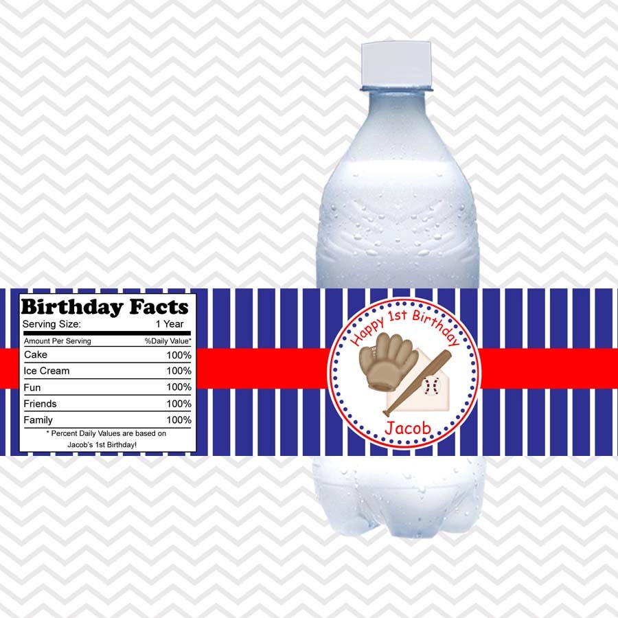 Baseball Personalized water bottle labels Set of 5