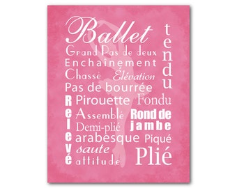 Dance Subway Art - Wall Art - Ballet Typography Poster - Girl's Room Decor - Gift for her - Dance terms - plie arabesque pirouette