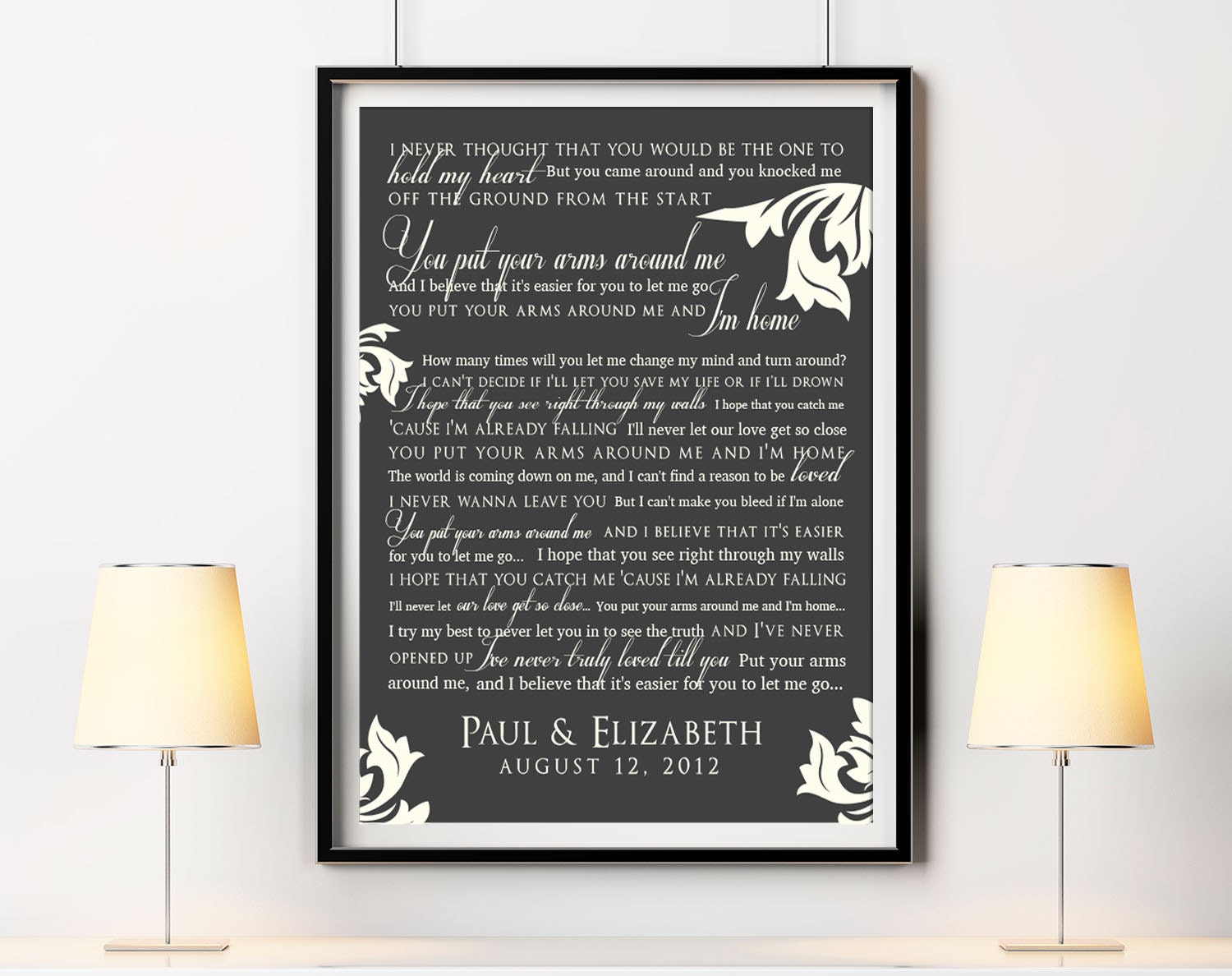 Wedding Song Lyric Wall Art Custom Print Unique Personalized