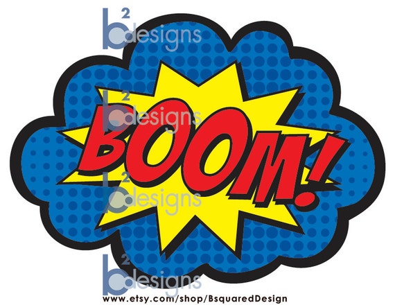 Superhero Party Signs Boom Pow Zap Bam Pop 8.5 x 11