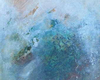 Original Contemporary Abstract Mixed Media Painting on Canvas 24"x48" Orange, Green, Teal
