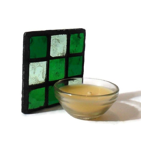 Green Mosaic Candle Stand Green Stained by RavensStainedGlass