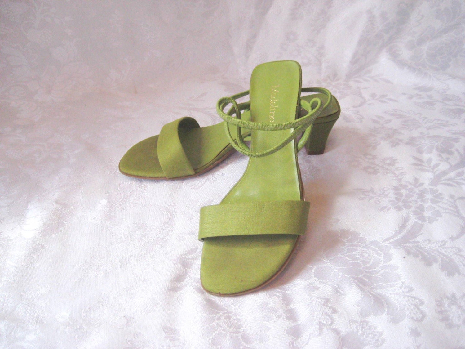 lime green strappy sandal cloth covered high by EndlesslyVintage