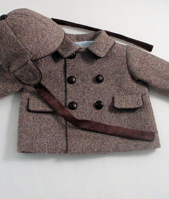 Brown Donegal Tweed Baby Boy's Coat and Cap