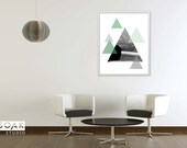 8x10 Geometric Forest Photo with Mint and Grey, Wilderness Mountain Print, Triangle, Lake Black White Photo, Travel print, Adventure Poster