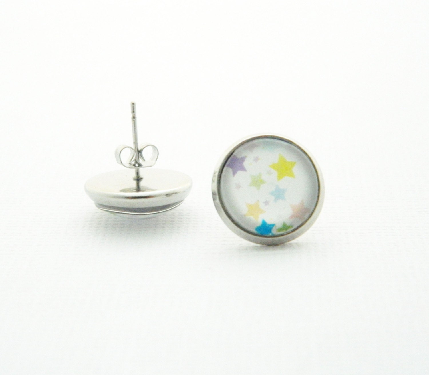 Star Earrings Glass Dome Earrings Tiny Star by RainingBeauty