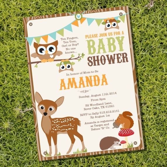 Woodland Baby Shower Invitation for a Boy or Girl - Instantly Downloadable and Editable File - Personalize at home with Adobe Reader Il_570xn