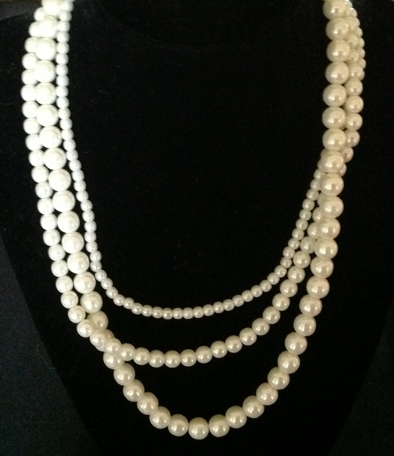 Vintage Triple Strand White Pearl Necklace