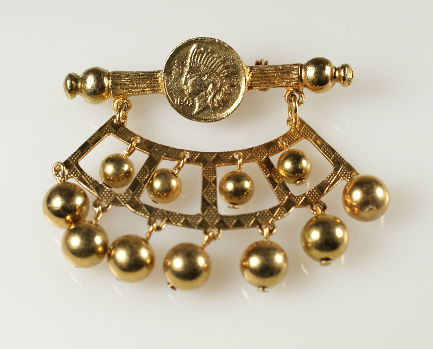 Indian Head Coin Pin Vintage Gold Tone Coin Bar Pin