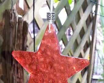 Star Melted Bead Suncatcher Upcycled Window Dangle Garden Art with Aztec Sun Charm
