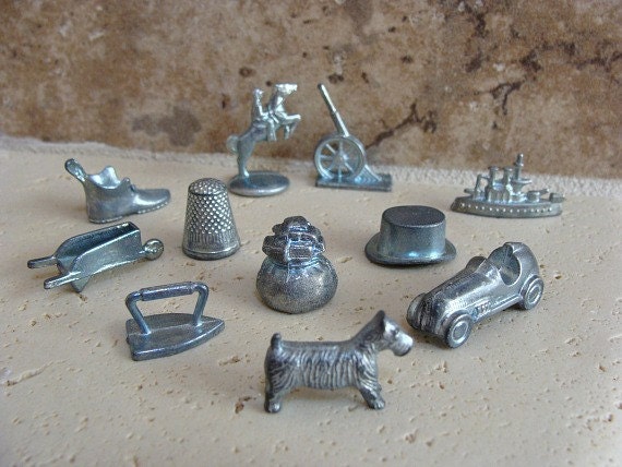 11 Monopoly Game Pieces Includes Retired Iron by BibbiLousBounty