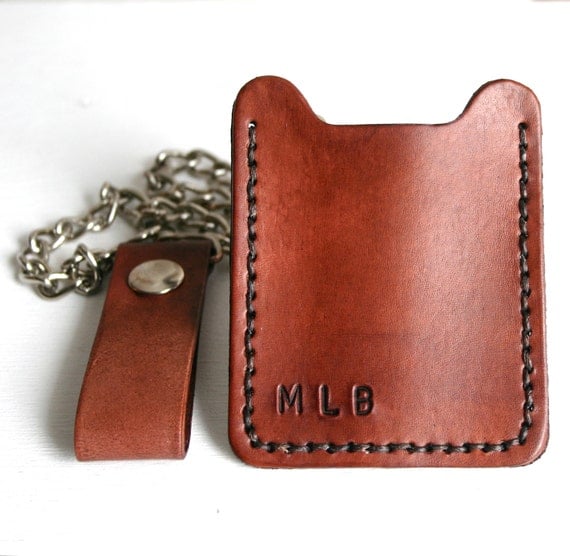 Items similar to Money clip wallet with chain. Personalized mens leather wallet with money clip ...