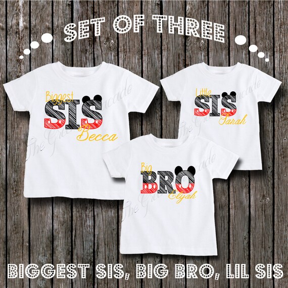 Matching Sibling Mickey Mouse Themed Disney Shirts - Personalized Biggest Sister, Big Brother, and little Sister Shirts - Sibling Outfits