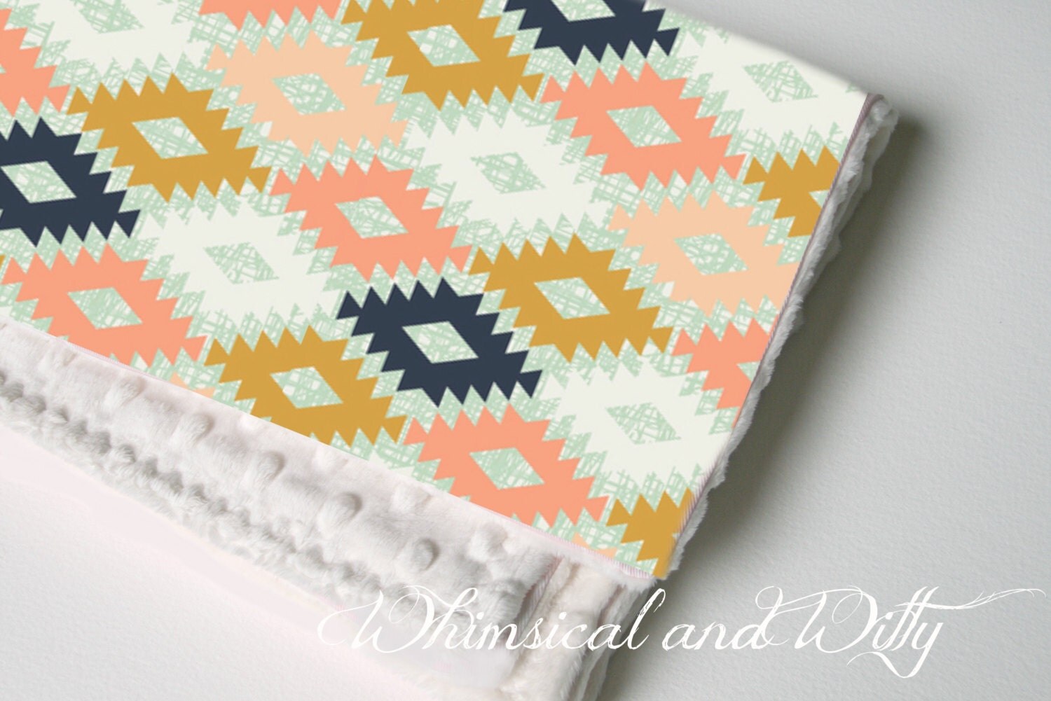 Tribal Baby Blanket Coral Mint Navy Toddler Blanket