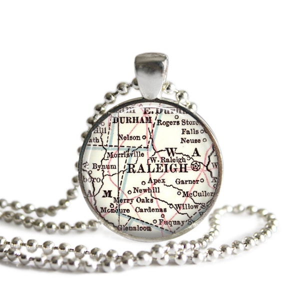 Raleigh, North Carolina map necklace pendants , North Carolina Jewelry ...