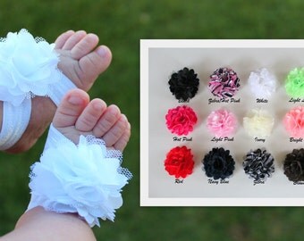 Satin Flower Barefoot Sandals & Headband Option - Baby Barefoot Sandals Headband Set - Baby Shoes, Baby Headband, Newborn Girl